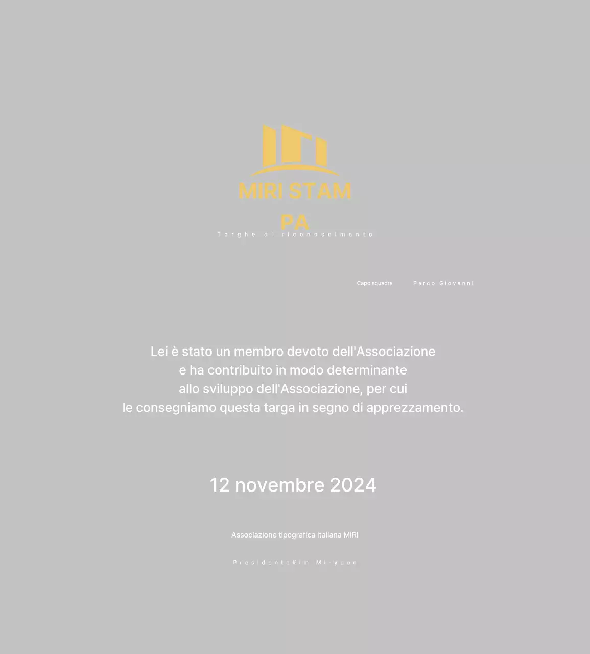 Targa di apprezzamento in oro Neat