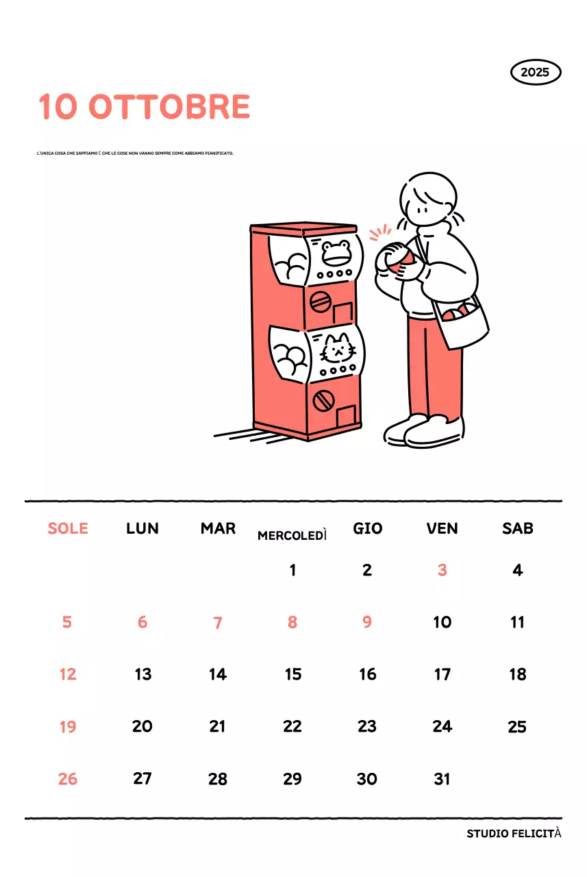 Calendario illustrato con un grazioso stile di linee