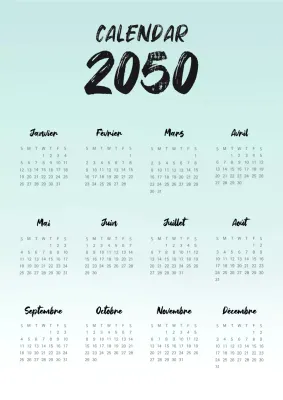 Calendrier simple écrit à la main en menthe et noir