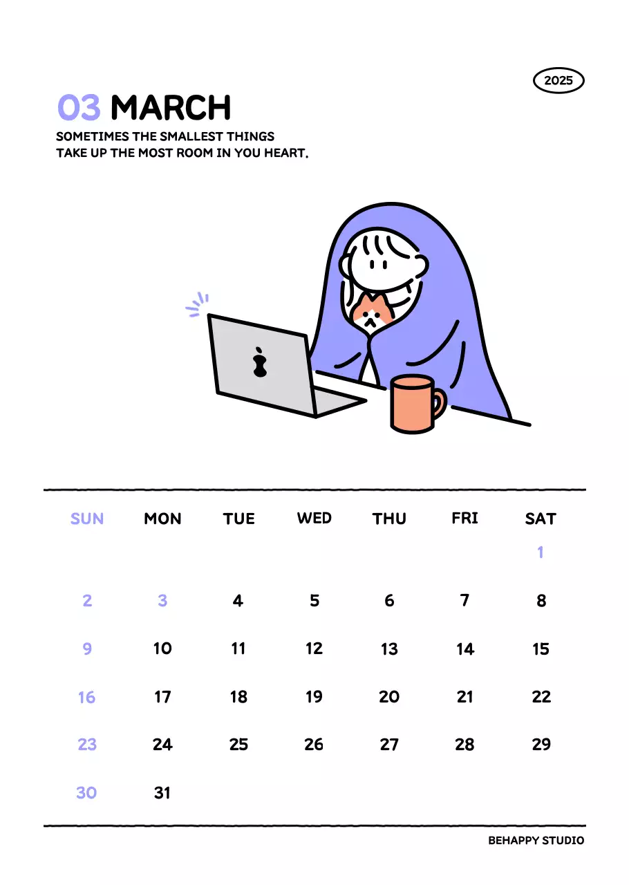 Kalender bergambar dengan gaya garis yang cantik
