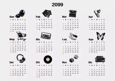 Calendario di 1 anno in bianco e nero con oggetti di scena retrò