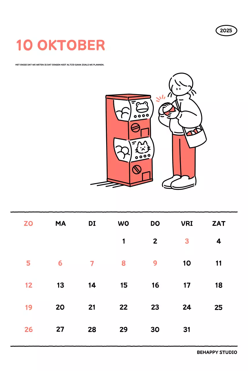 Geïllustreerde kalender met een mooie lijnstijl