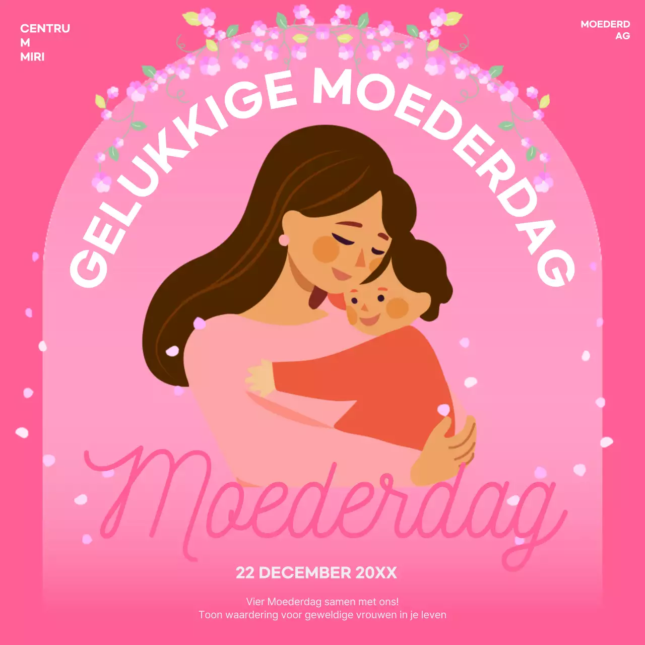 uitnodiging voor moederdag met roze bloemen