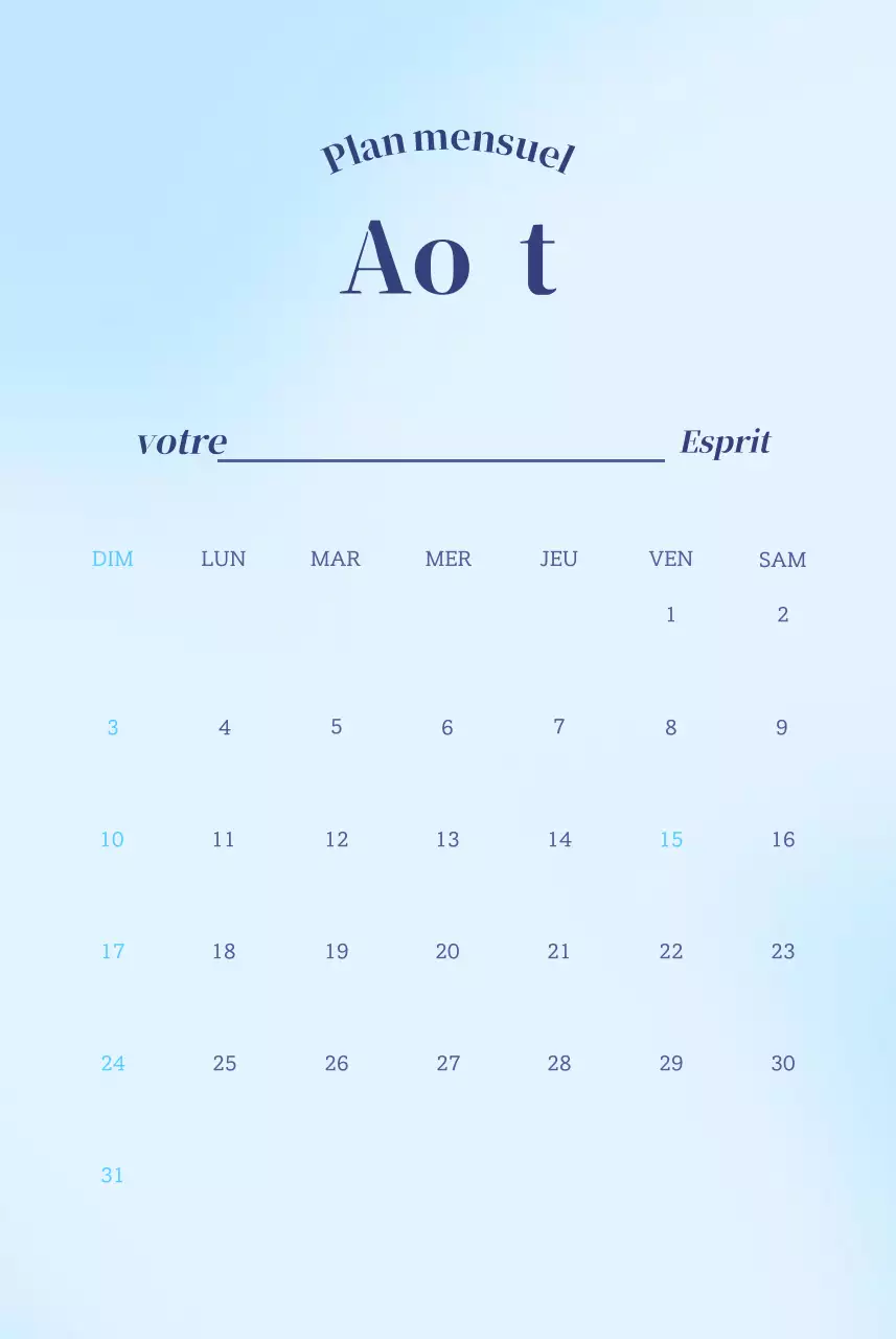 Calendrier minimaliste dégradé