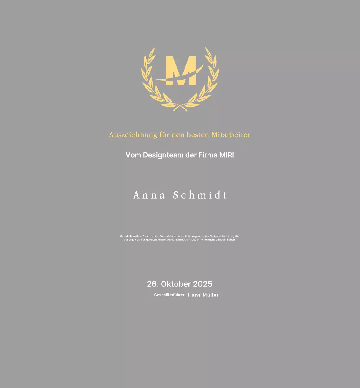 Gepflegte Listungstafel mit Lorbeeren