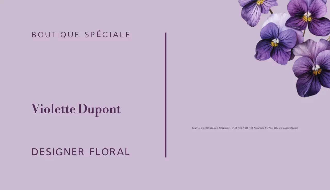 carte de visite violette, élégante et florale