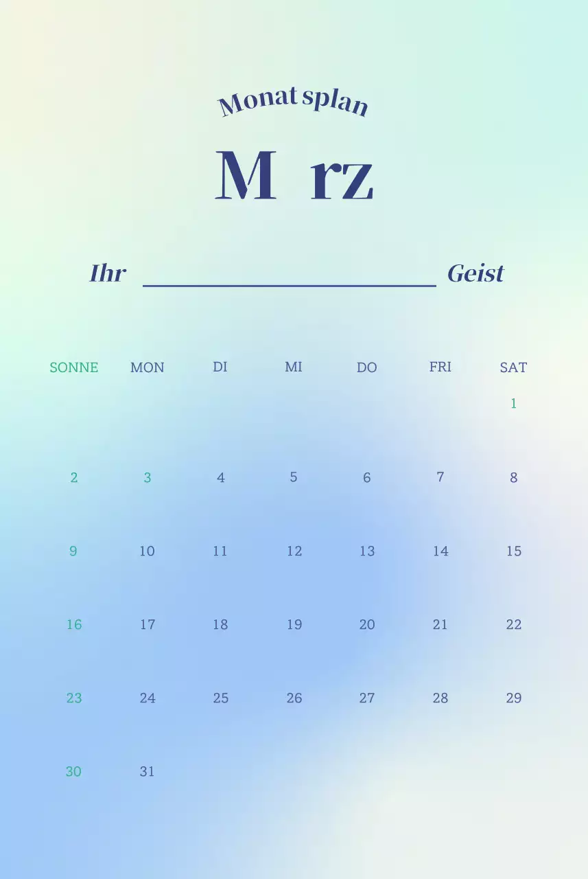Minimalistischer Kalender mit Farbverlauf