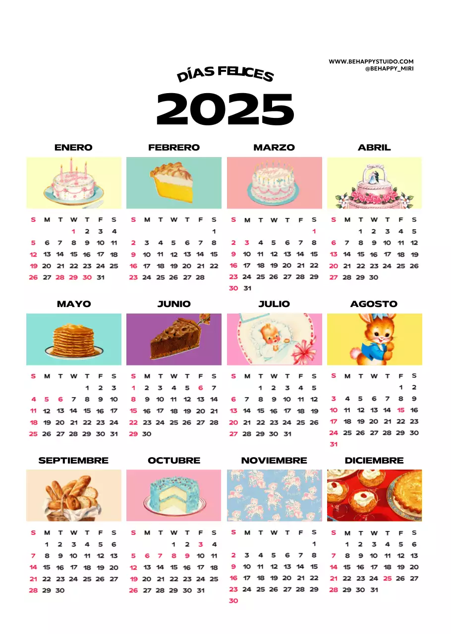 Coloridos calendarios con diversas ilustraciones retro