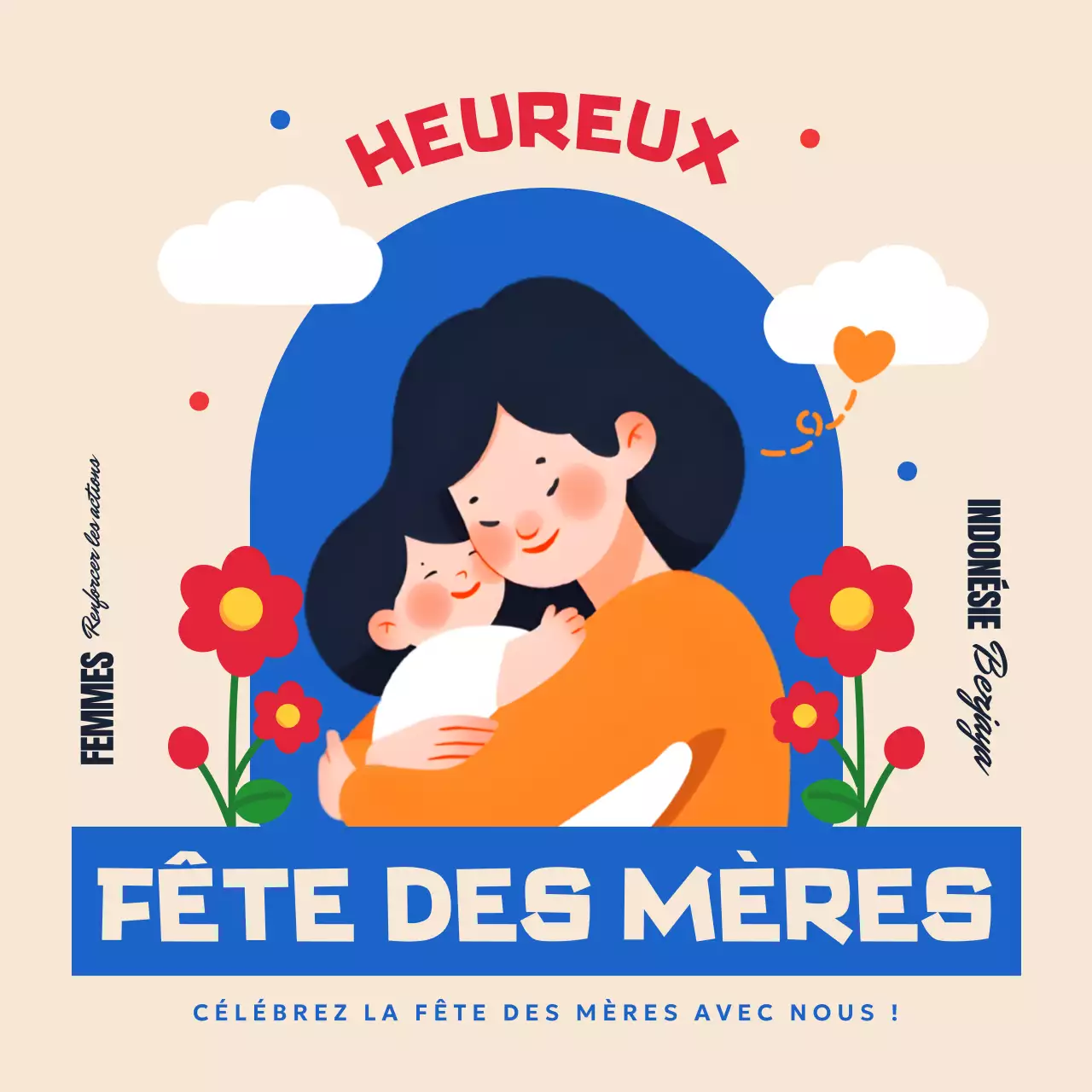 blue retro indonesia annonce de la fête des mères