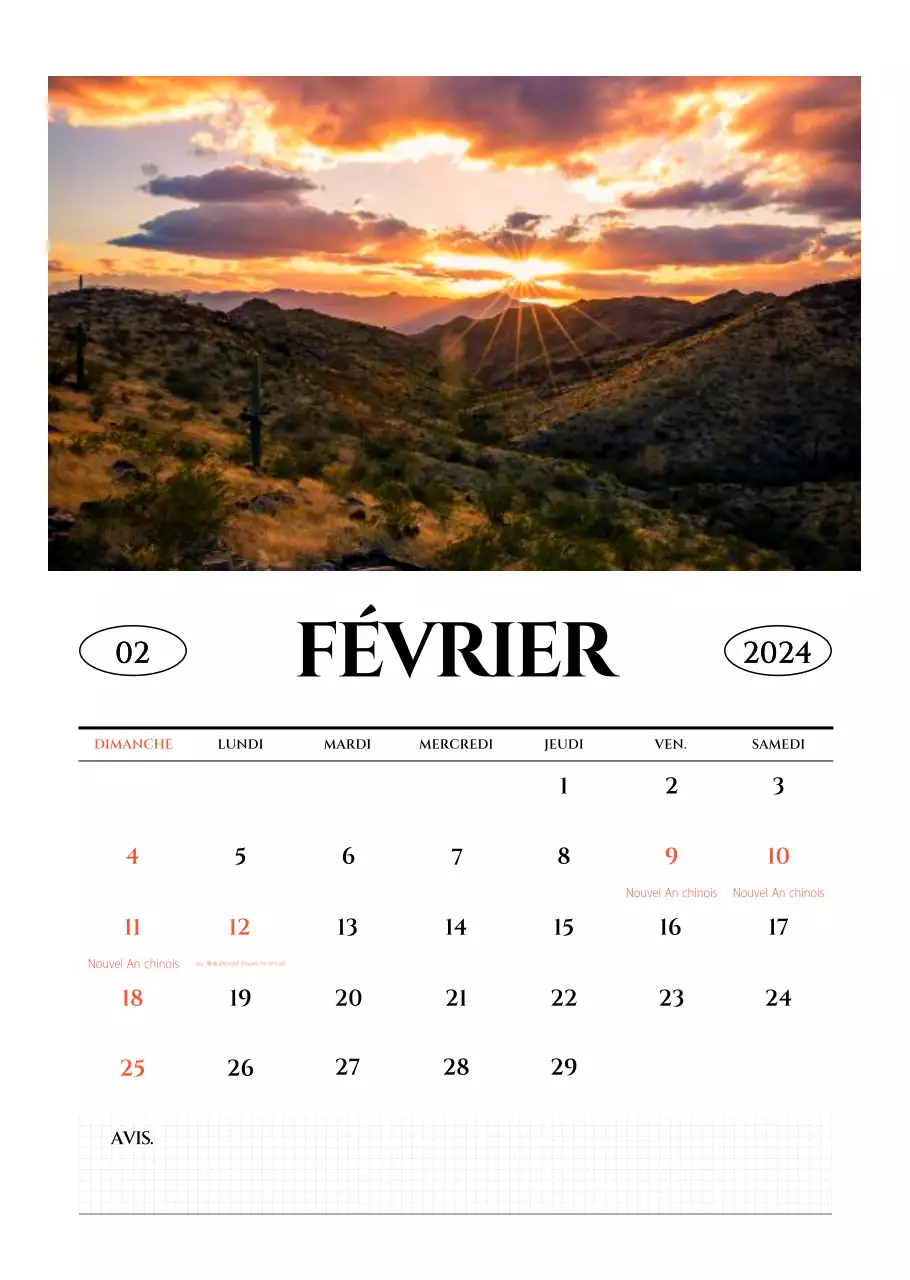 Calendrier mural de style simple avec un concept de photographie de voyage émotionnelle en noir et blanc