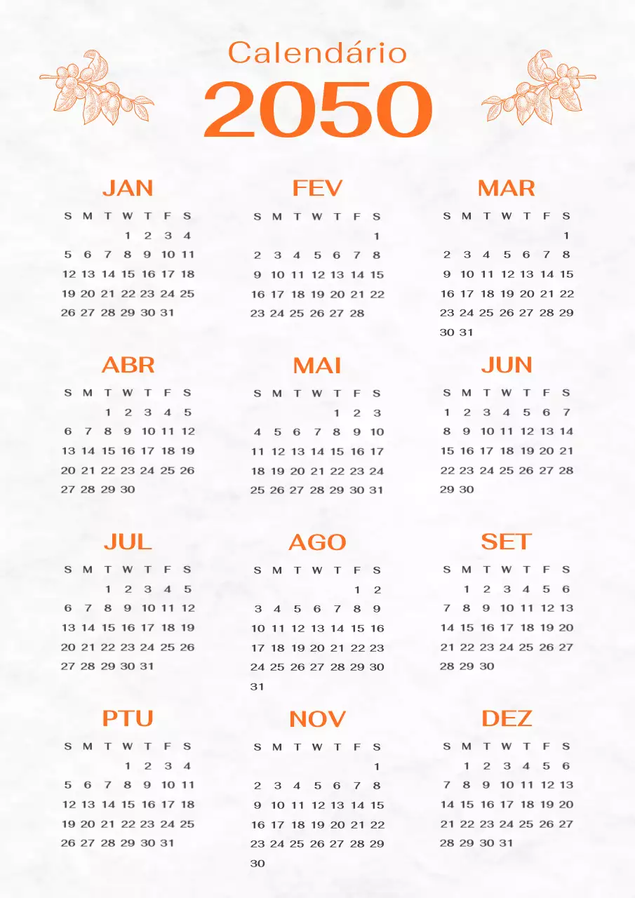 Calendário de eventos vintage em laranja e cinzento