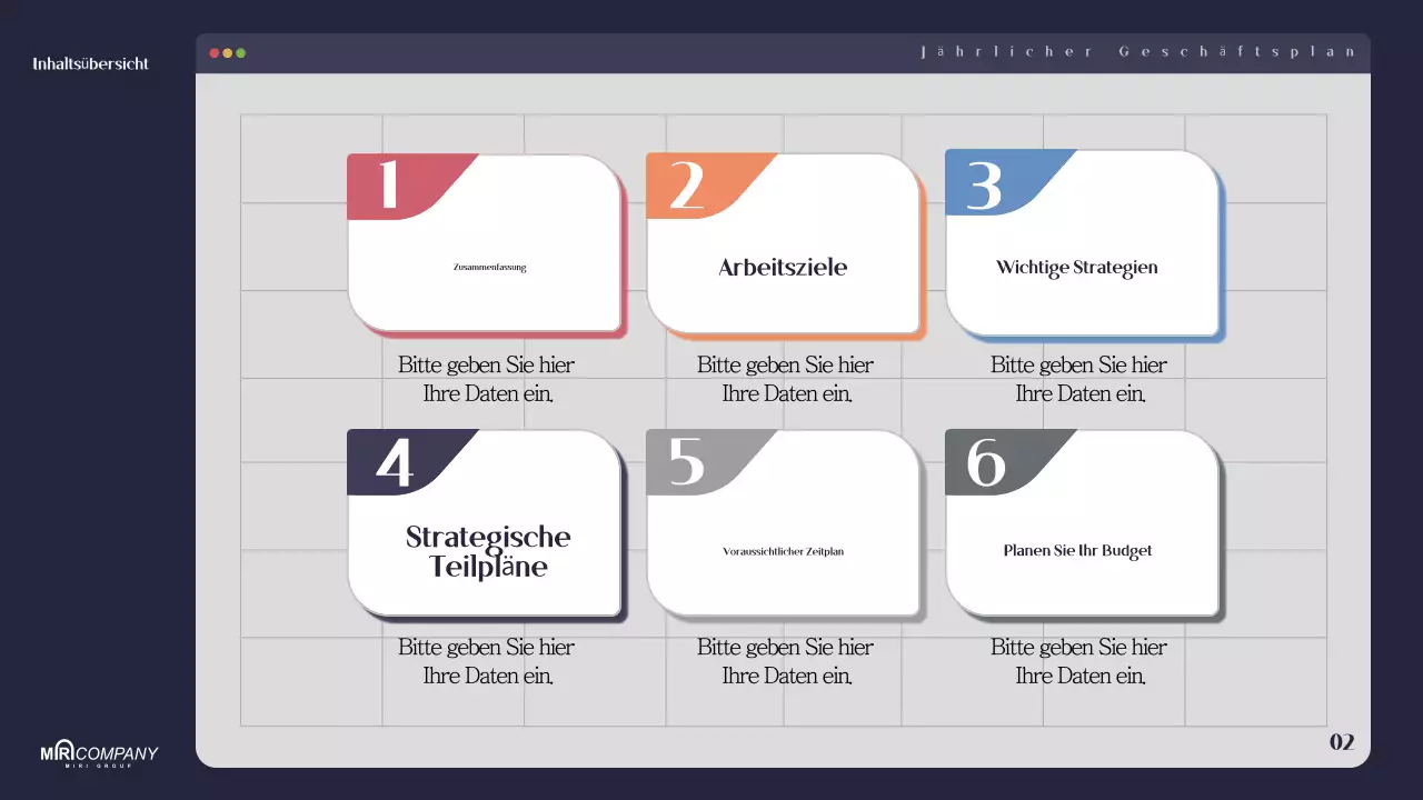 Planung eines modernen Businessplans in Marineblau