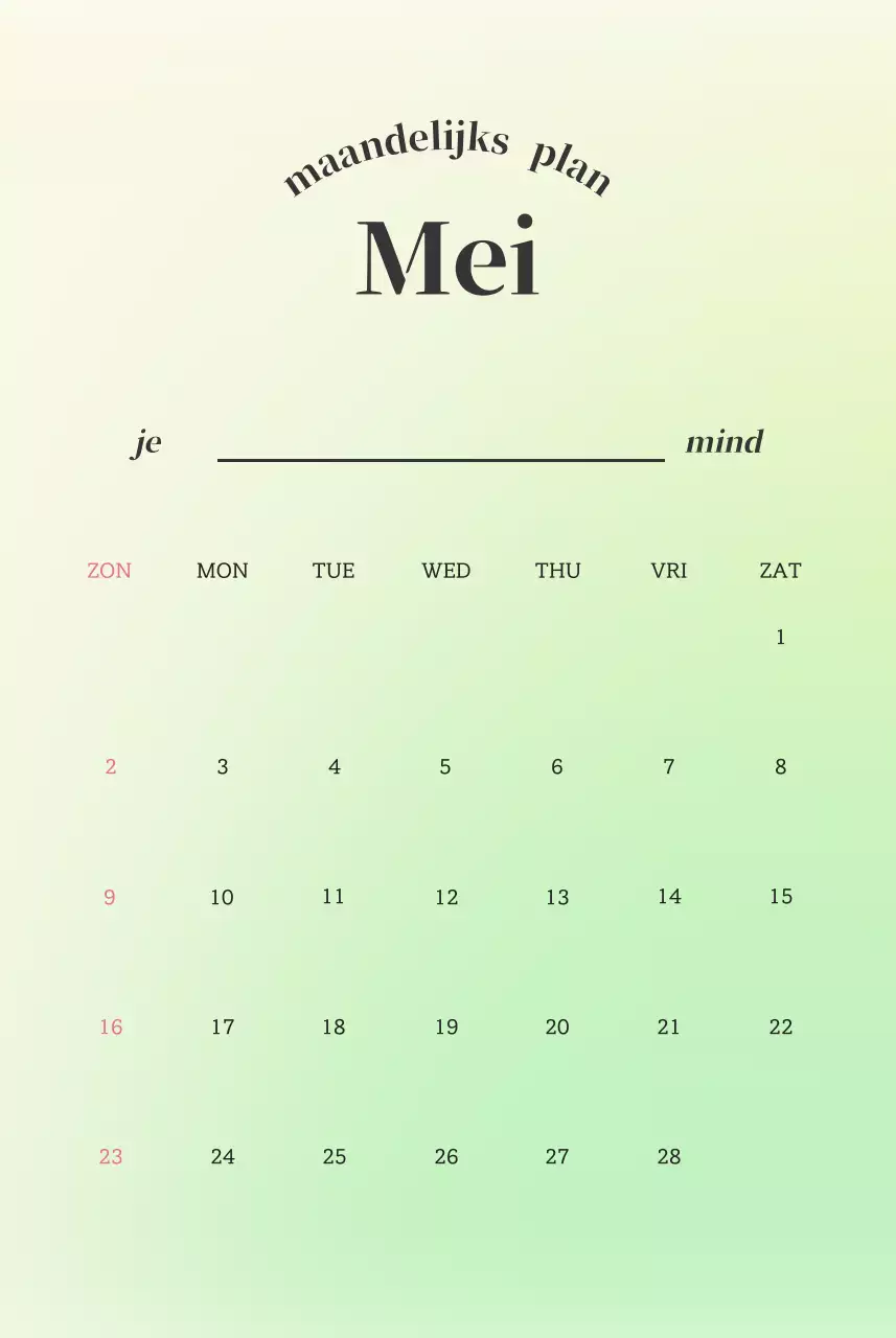 Minimalistische kalender met kleurverloop