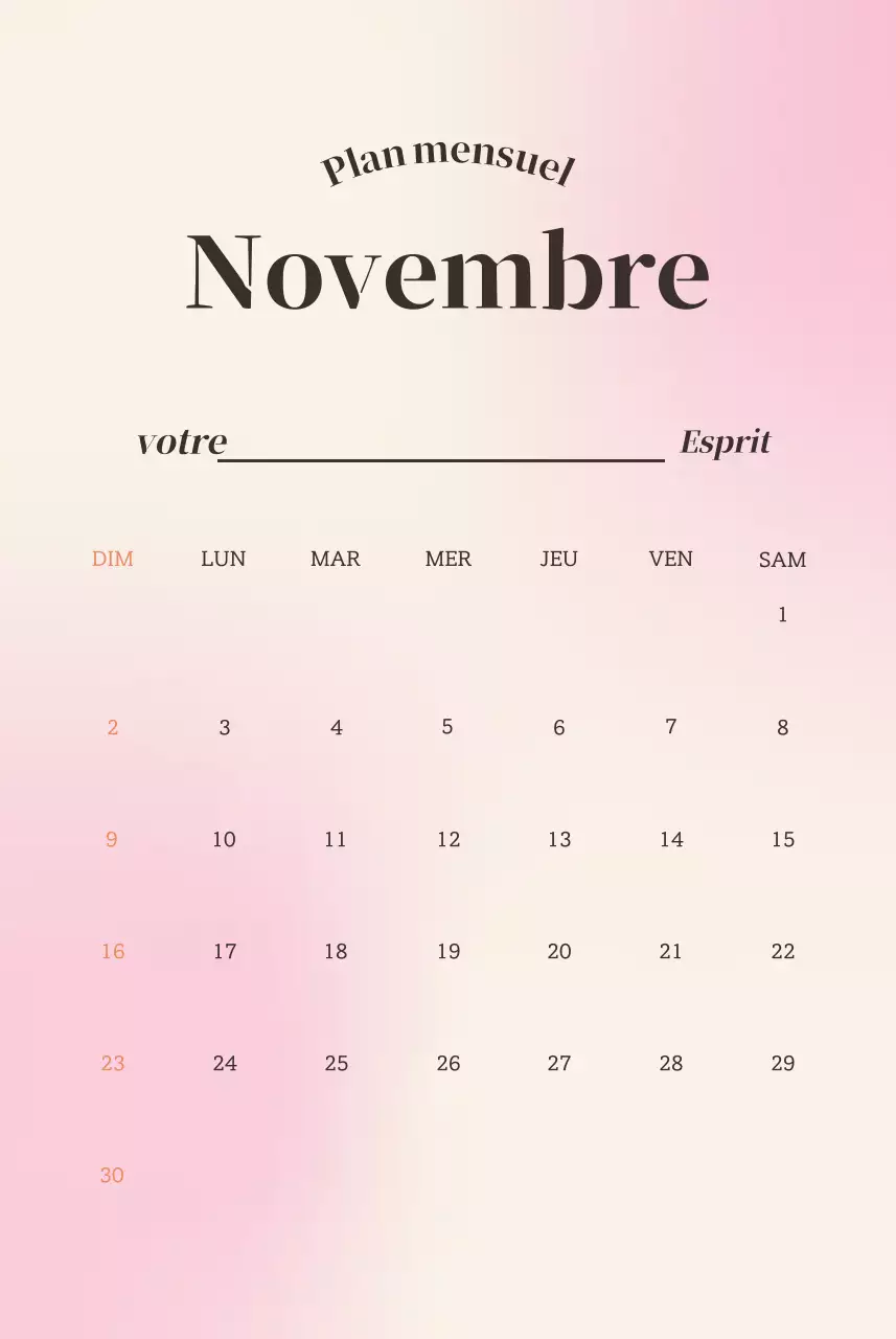 Calendrier minimaliste dégradé
