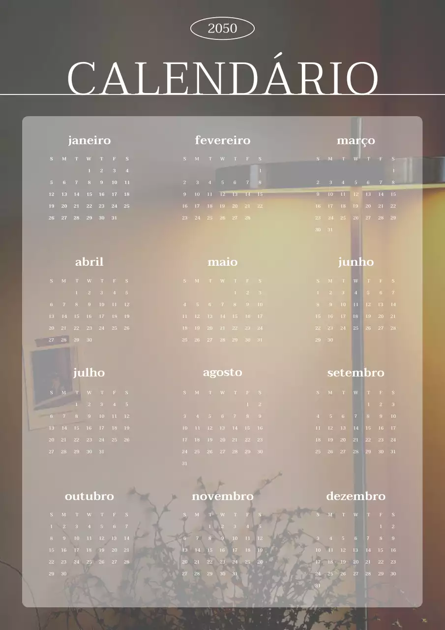 Calendário de linhas moderno em castanho e branco