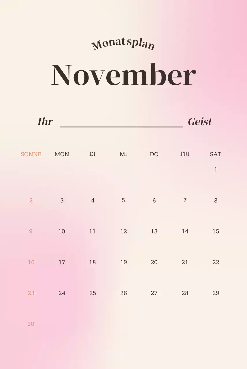 Minimalistischer Kalender mit Farbverlauf