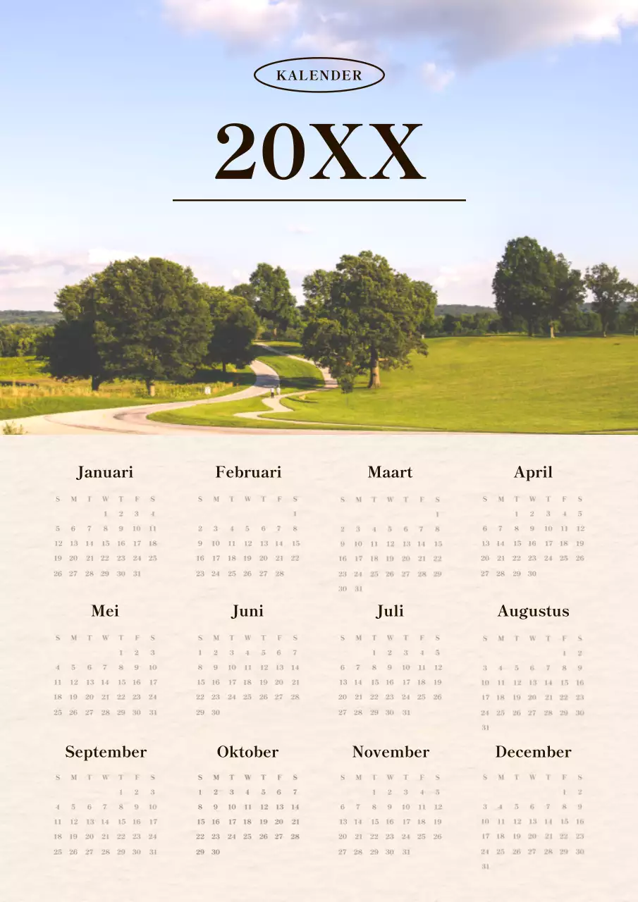 Minimalistische heuvelkalender in groen en beige