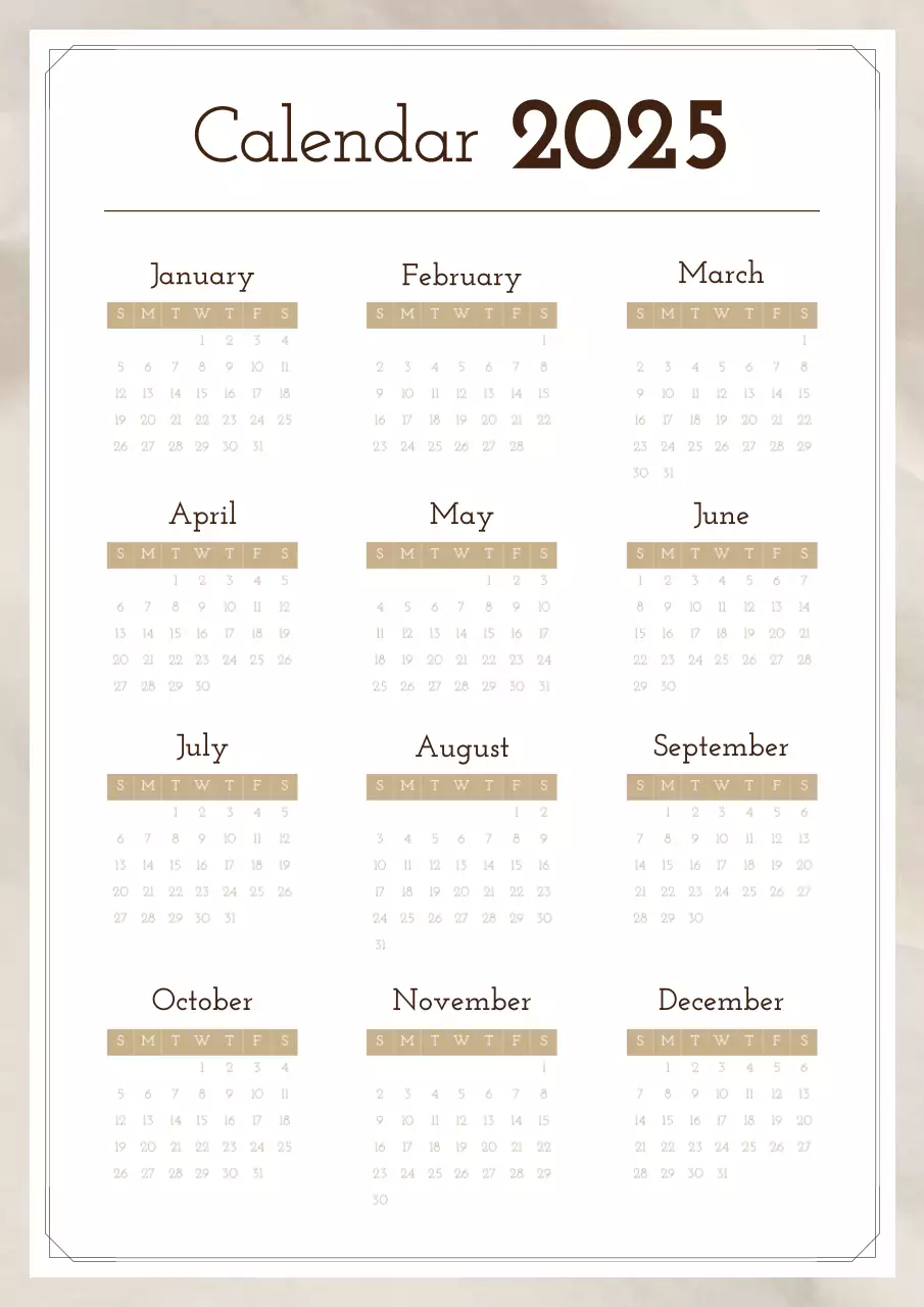 갈색과 베이지색의 심플한 사진 달력