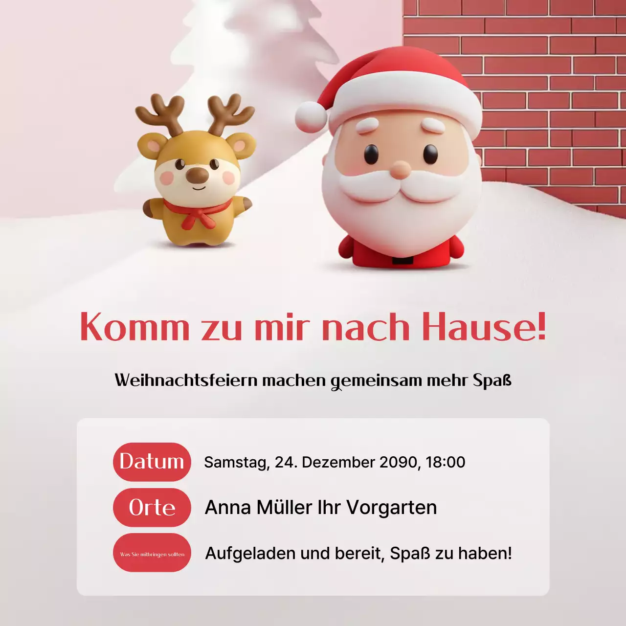 Rote süße Weihnachtseinladung