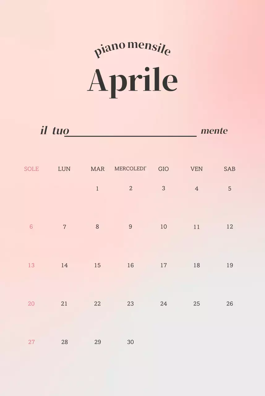 Scrittura del calendario minimalista a gradi