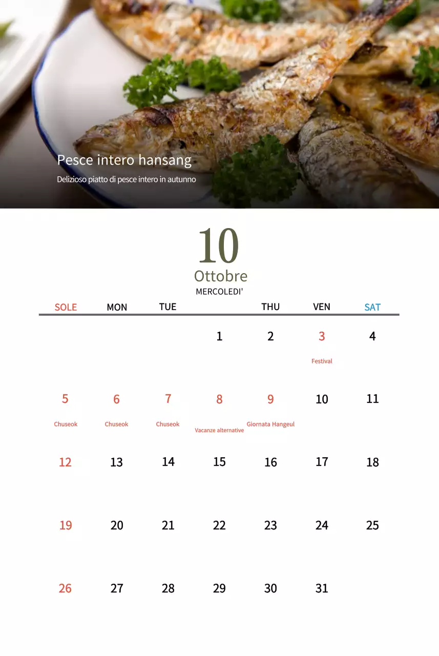 Calendario del ristorante coreano tradizionale in beige