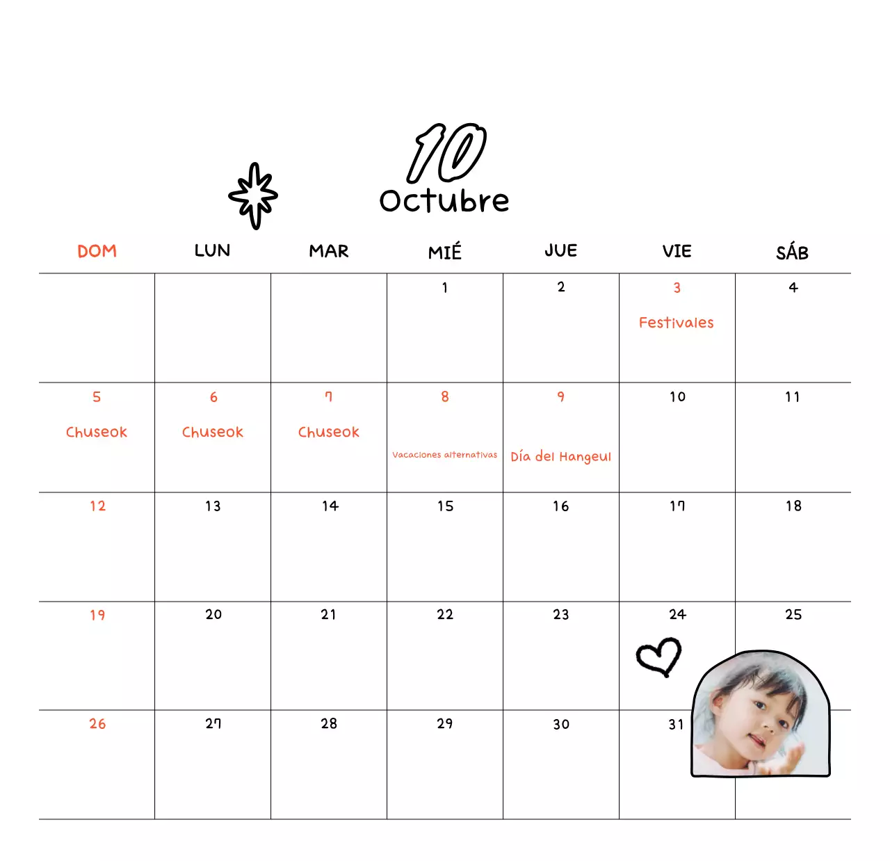 Calendario de Año Nuevo acogedor y blanco