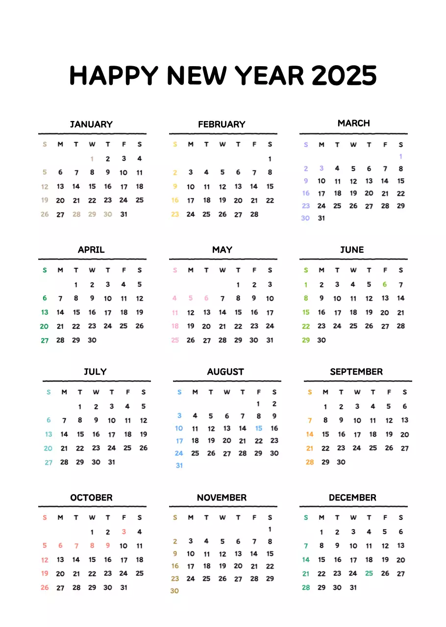 Kalender bergambar dengan gaya garis yang cantik