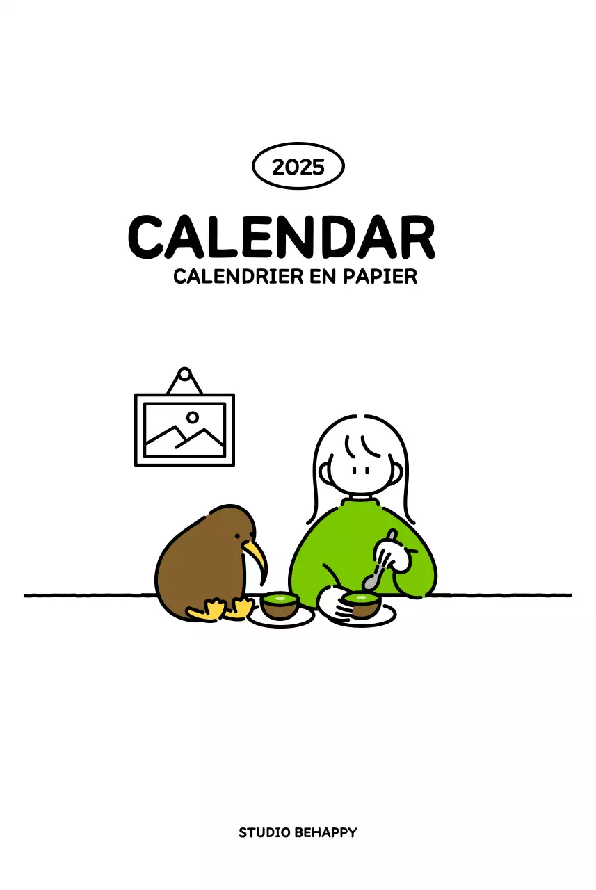 Calendrier illustré avec un joli style de lignes