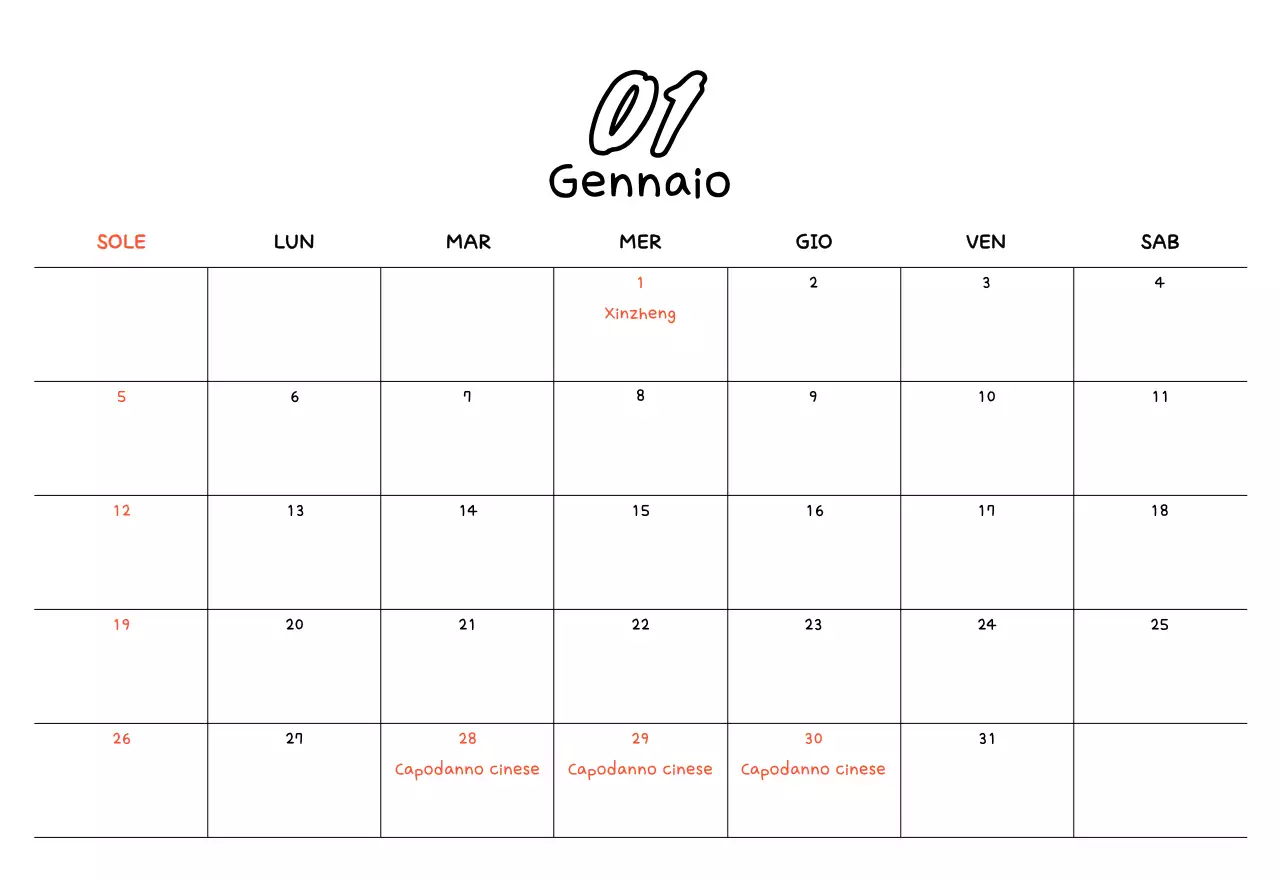 Calendario giallo di Capodanno