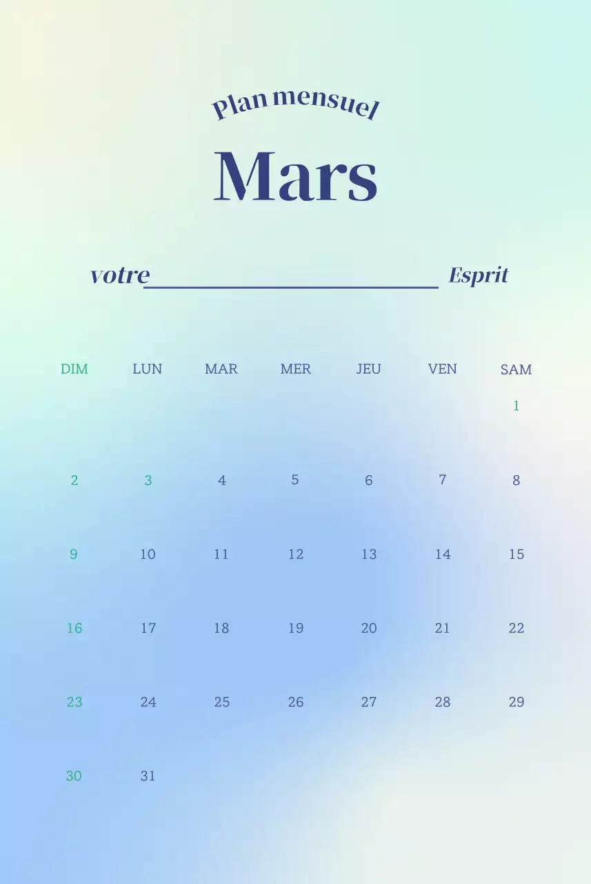 Calendrier minimaliste dégradé