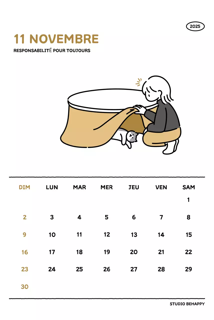 Calendrier illustré avec un joli style de lignes