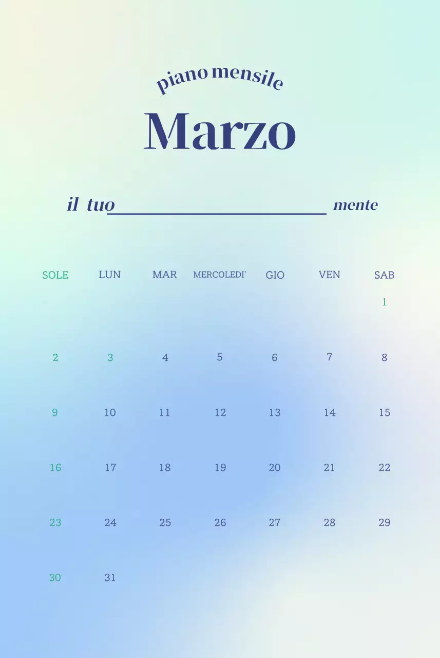 Scrittura del calendario minimalista a gradi