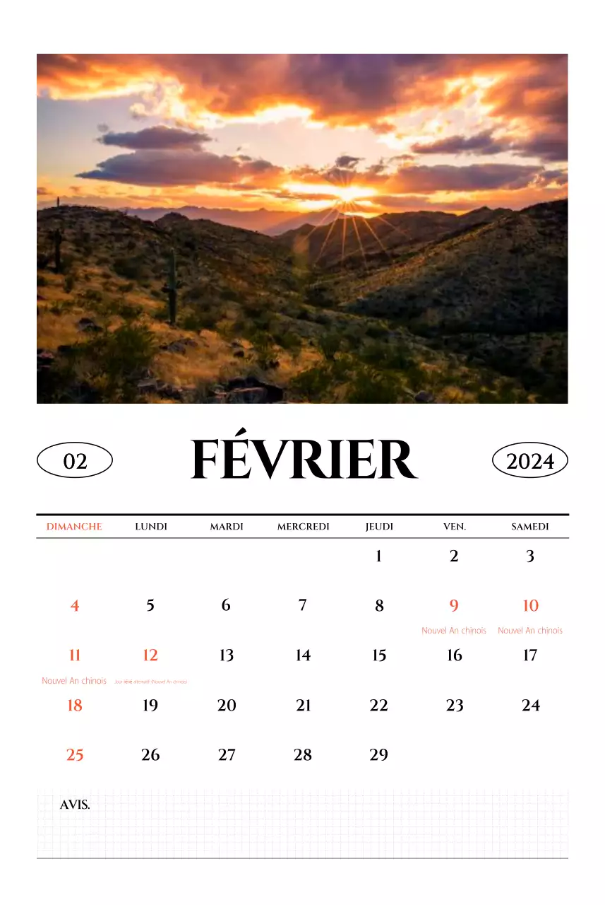 Calendrier mural de style simple avec un concept de photographie de voyage émotionnelle en noir et blanc