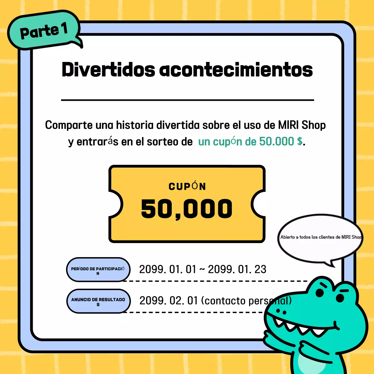 Promueva un evento de revisión del centro comercial Yellow's Cute