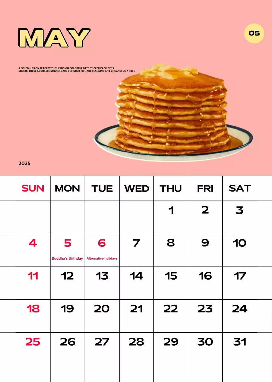 Kalender penuh warna dengan berbagai ilustrasi retro