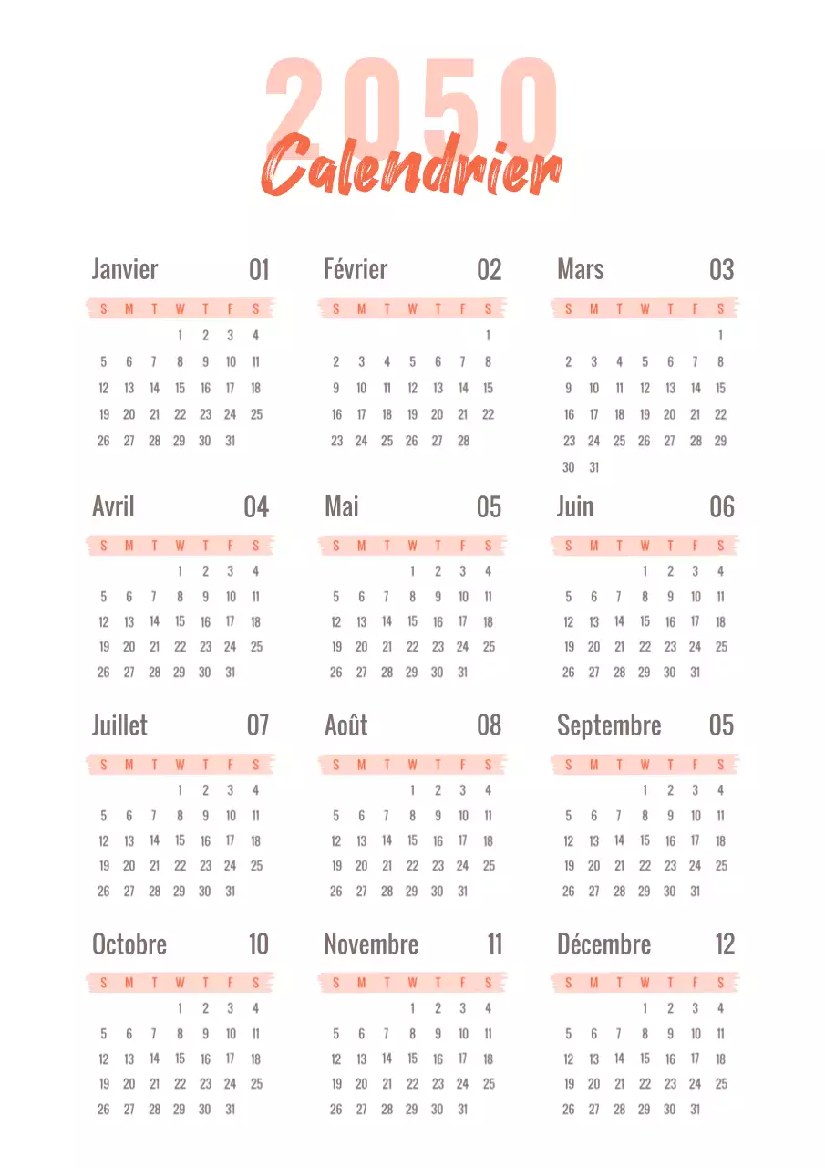 Calendrier simple écrit à la main en rouge et noir