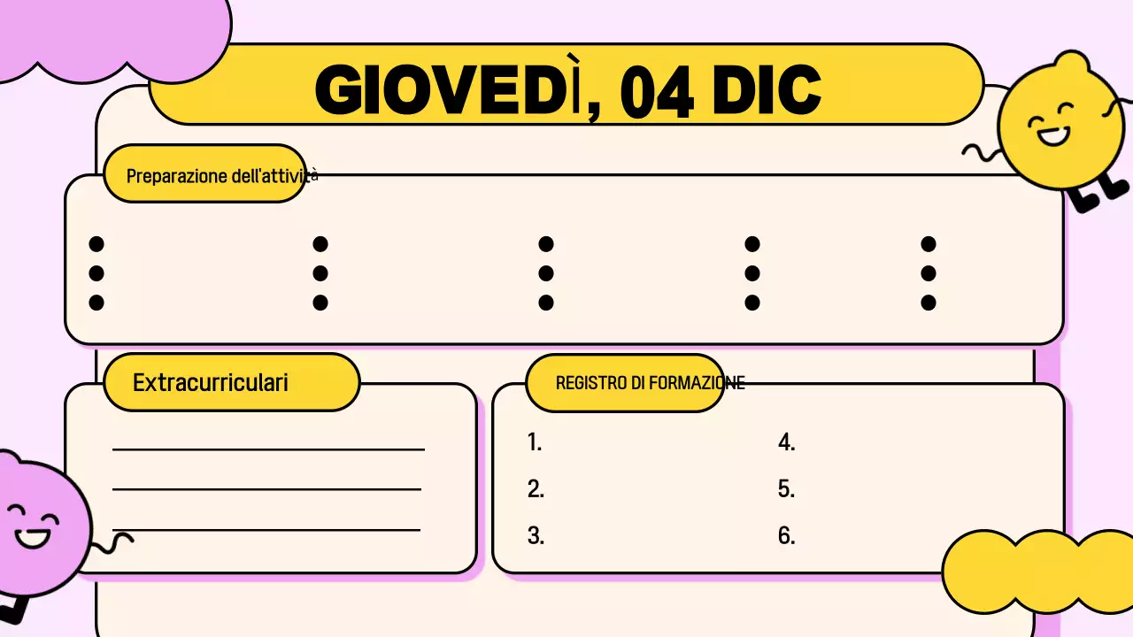 Rosa, giallo, giocoso Presentazione dell'agenda di classe