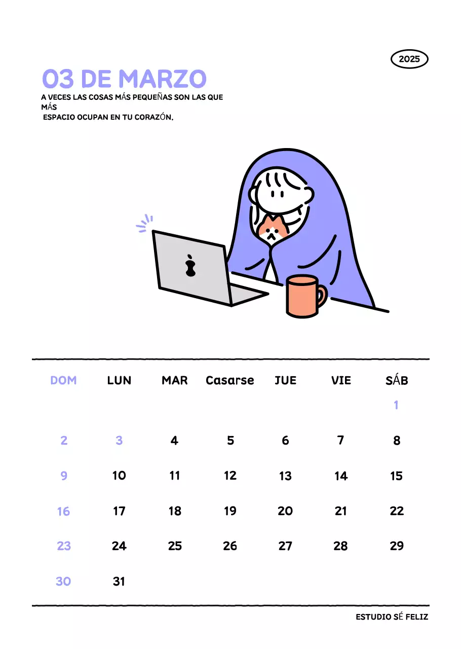 Calendario ilustrado con un bonito estilo de líneas