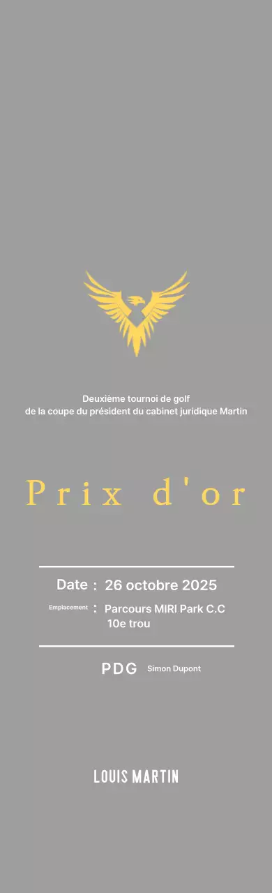 Plaque de tournoi de golf avec aigle