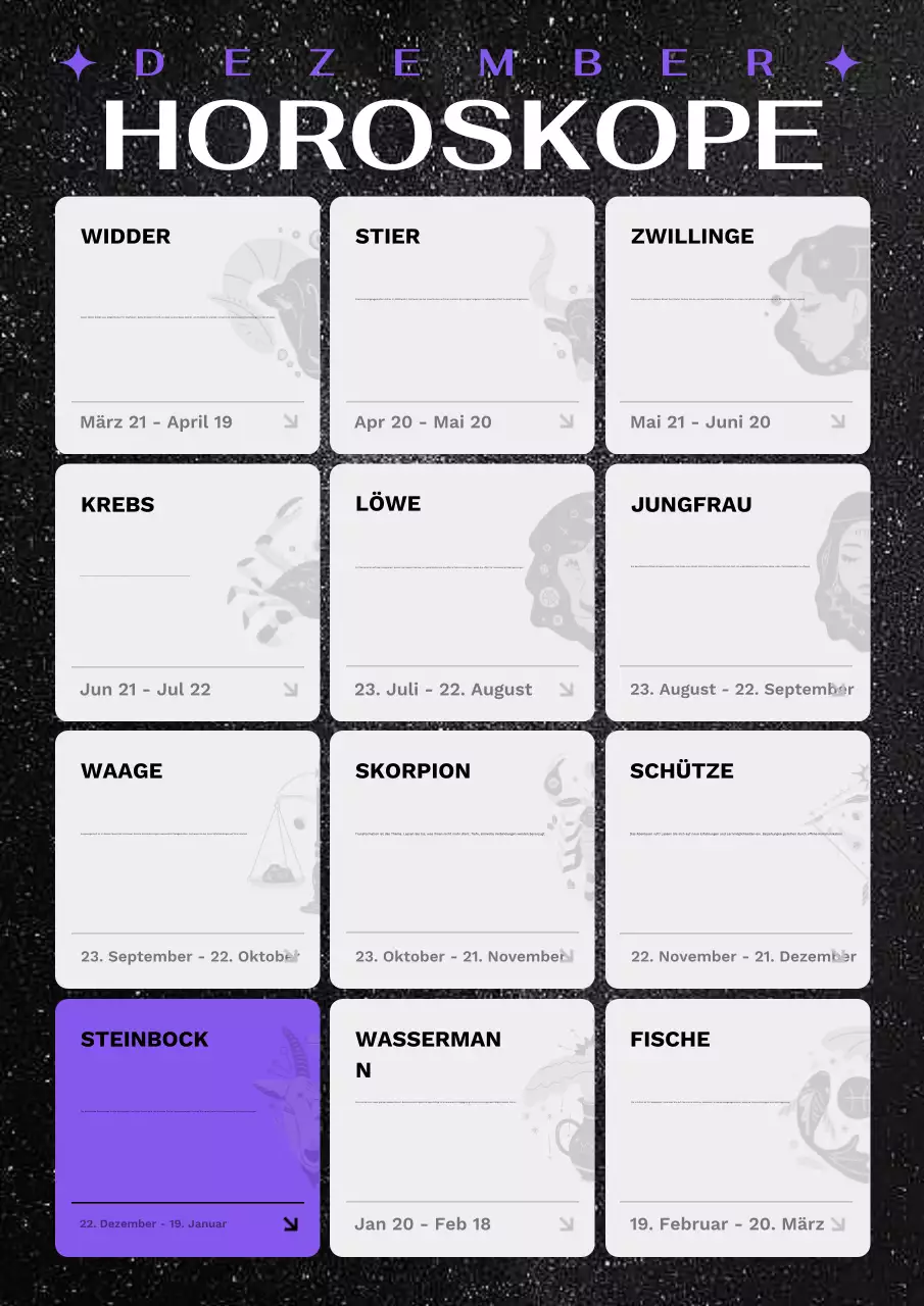 schwarzer moderner Horoskop-Kalender