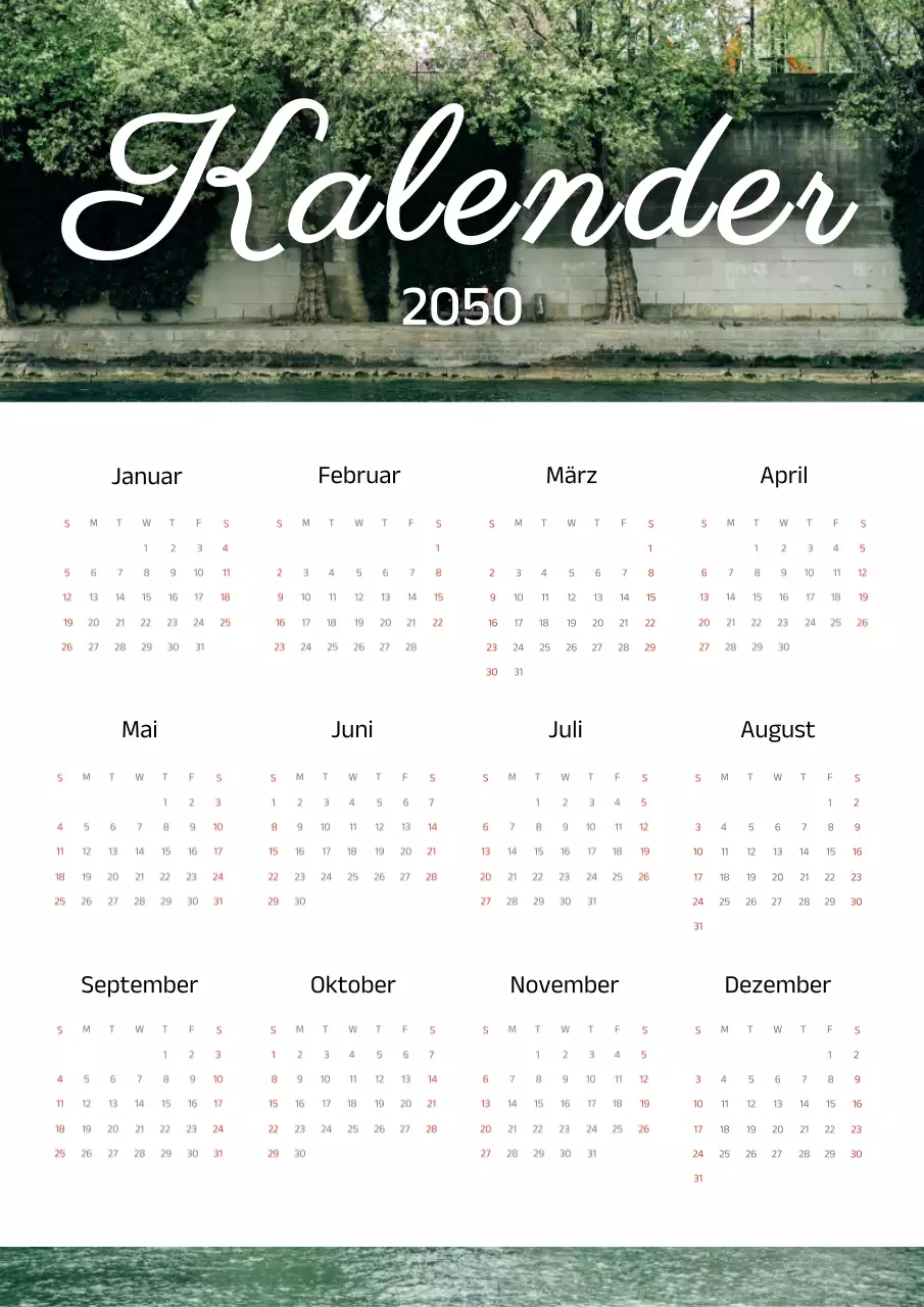 Stilvoller Parkkalender in Grün und Weiß