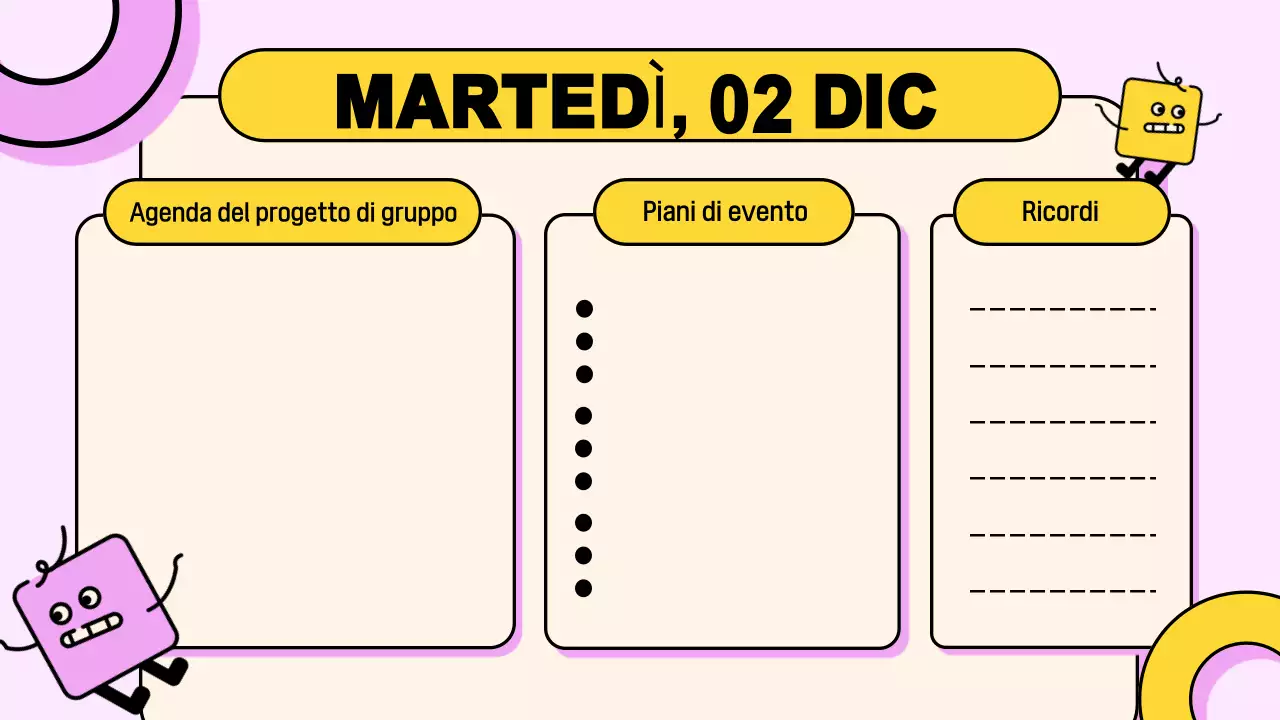 Rosa, giallo, giocoso Presentazione dell'agenda di classe