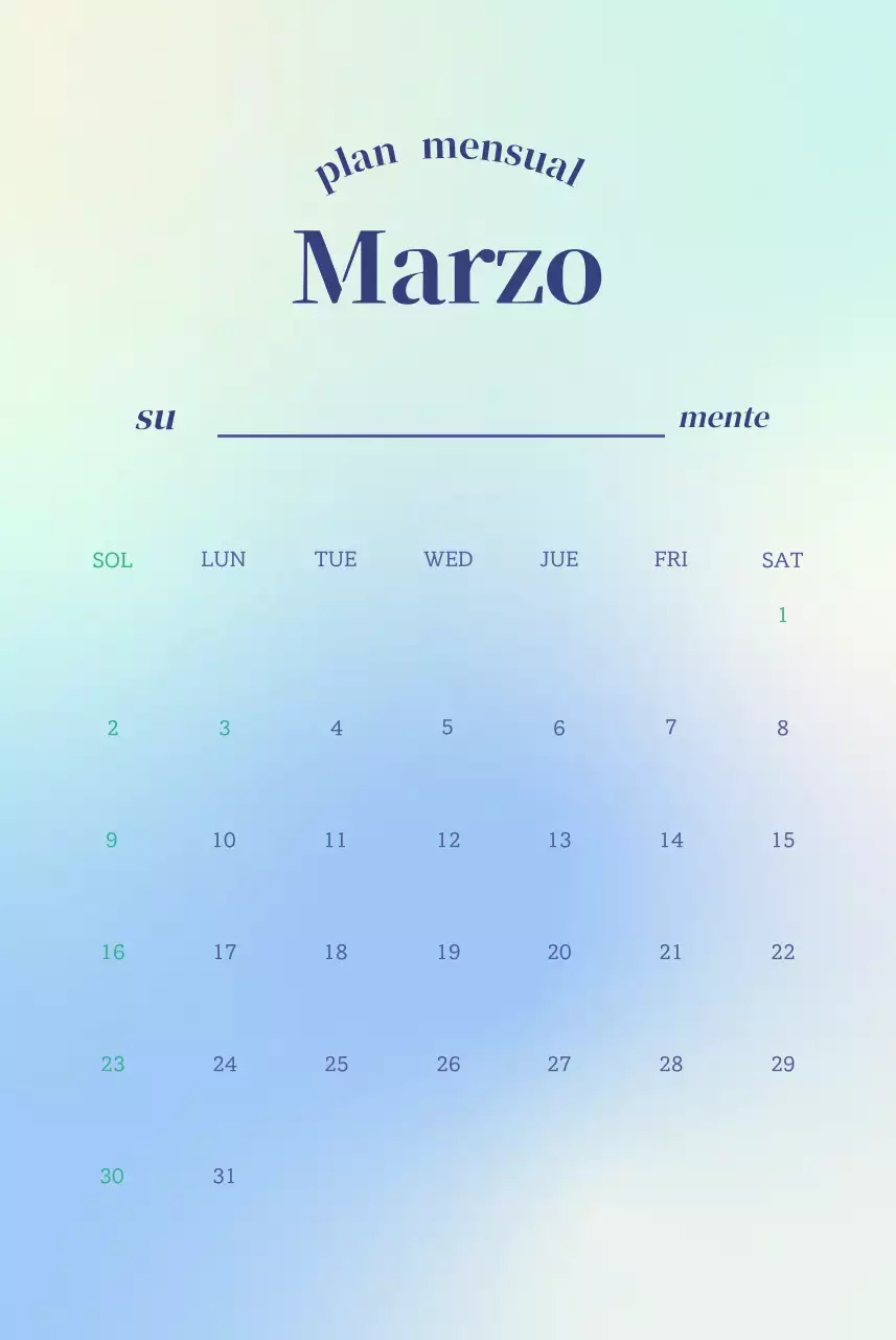 Calendario minimalista con texto degradado