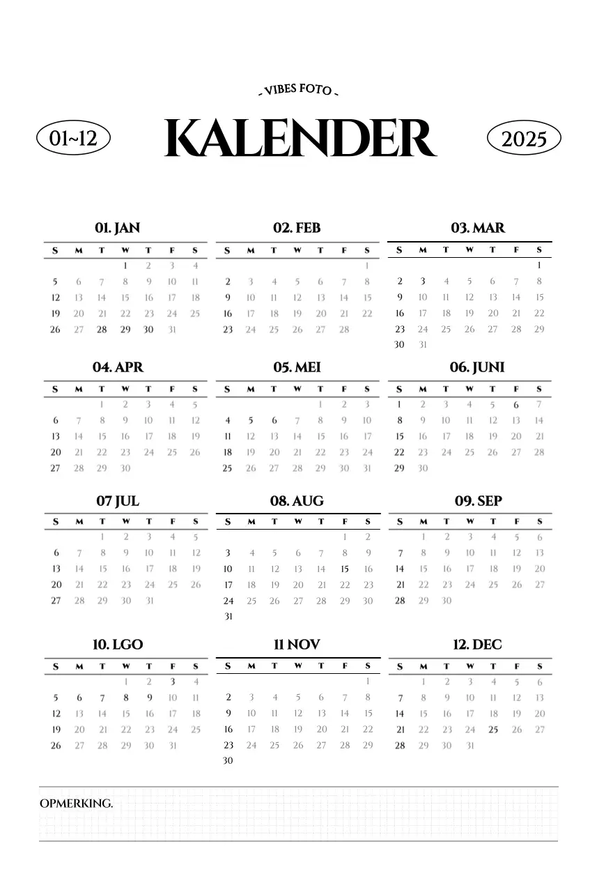 Eenvoudige stijl muurkalender met zwart-wit emotionele reisfotografie concept