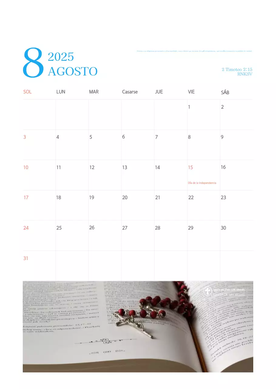 Calendario eclesiástico azul de concepto moderno