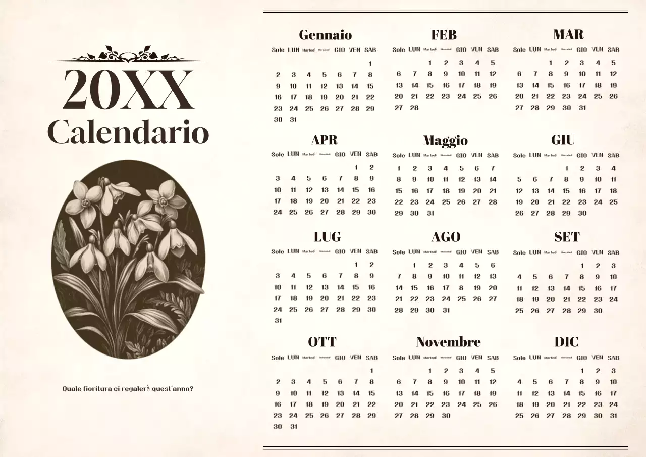 Calendario annuale vintage in beige e marrone
