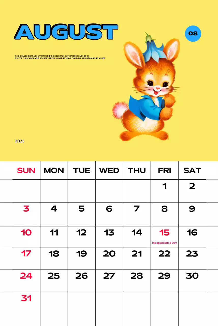 Kalender penuh warna dengan berbagai ilustrasi retro