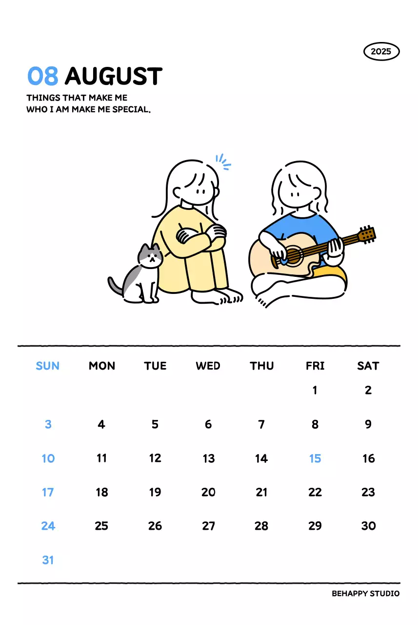 Kalender bergambar dengan gaya garis yang cantik