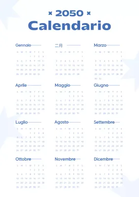 Calendario stellare kitsch in blu e azzurro