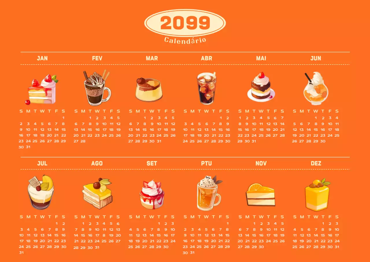 Calendário de 1 ano Orange Retro Food